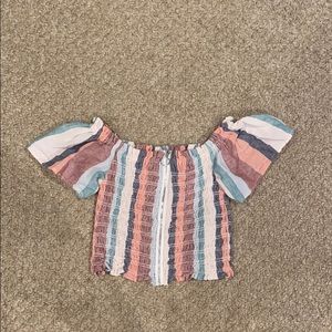 American eagle smocked off the shoulder crop top